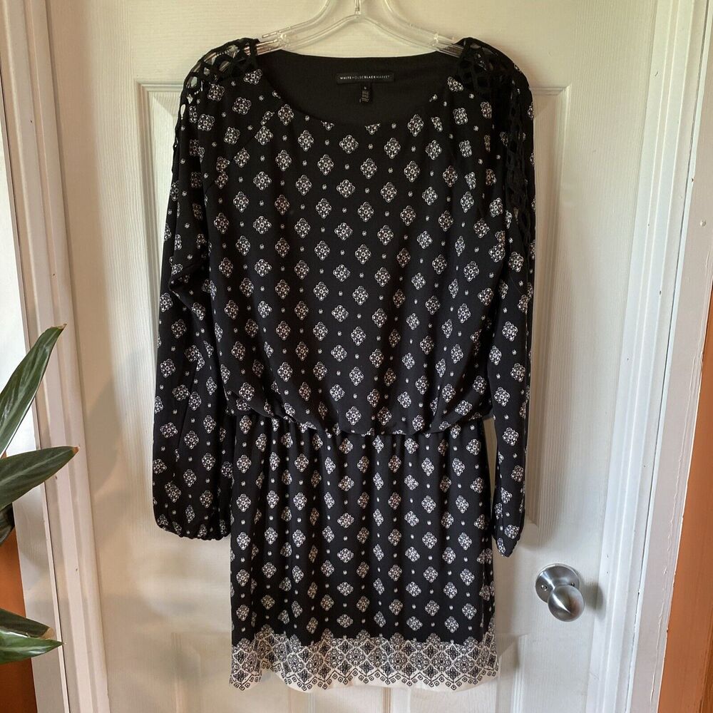 White House Black Market Dress Long Sleeve Mesh Sleeve Above Knee Lined